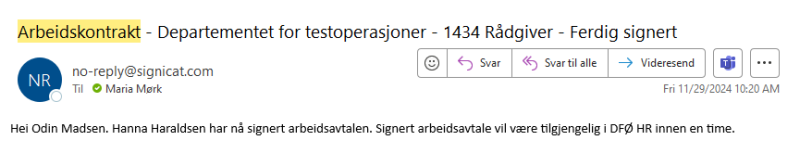 E-post som sendes til leder når kandidat har signert avtalen. 