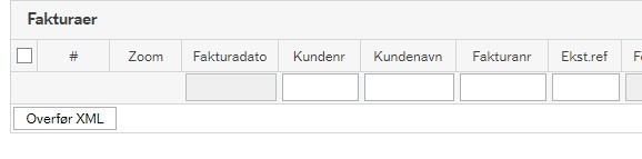 Skjermbilde av Fakturaoversikt knapper web