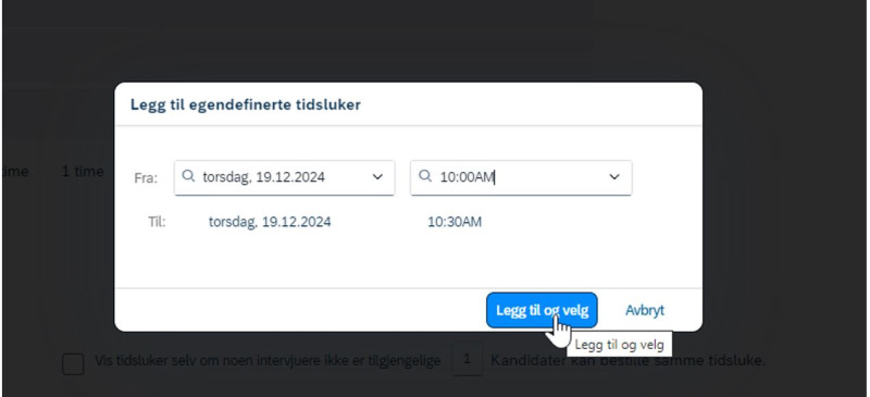 Bilde som viser hvordan man legger til egendefinert tidsluke