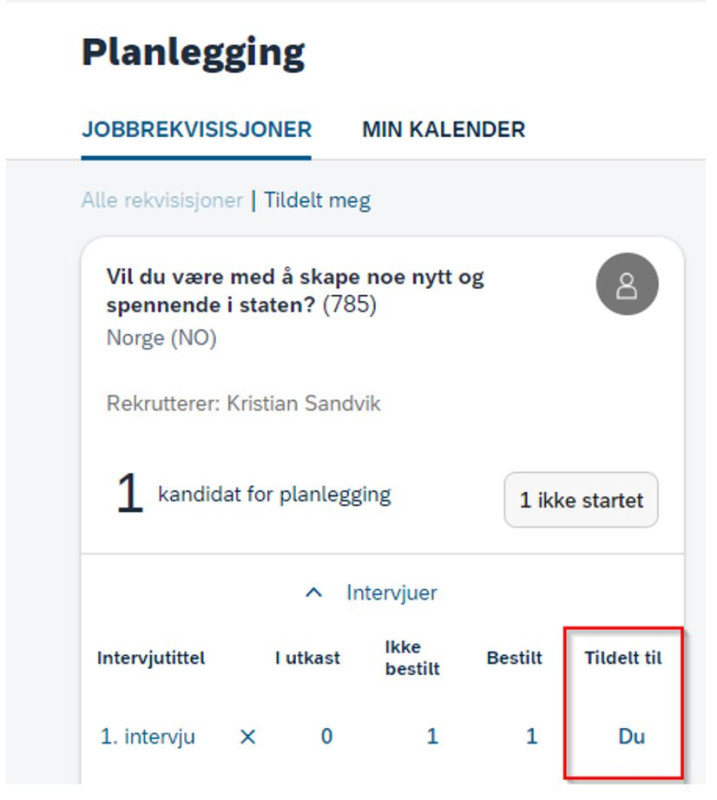 Bilde som viser hvem intervjuet er tildelt til. 