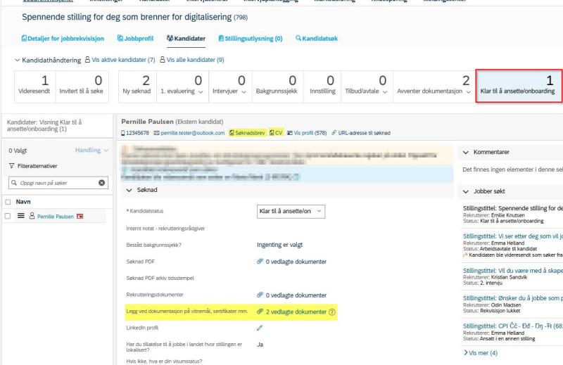 BIlde som viser hvilke dokumenter som må sjekkes i gammel kandidatvisning.  