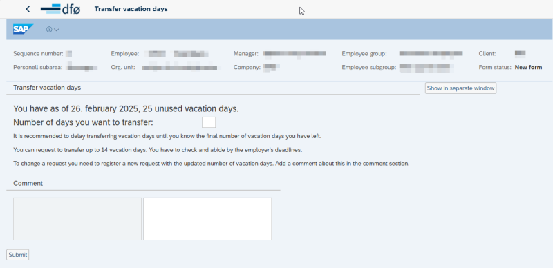 Image showing the form transfer vacation days