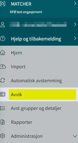 Menypunkt Avvik 