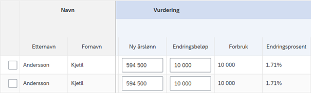 Bilde som viser Når mottakeren registrerer noe på ansatte som har flere linjer, blir det automatisk kopiert over til de andre linjene