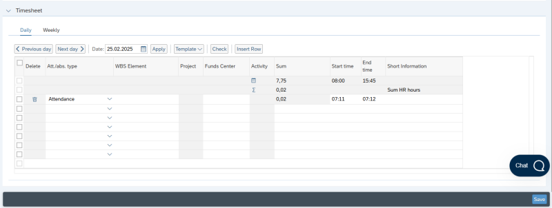 Image showing time sheet in the self-service portal