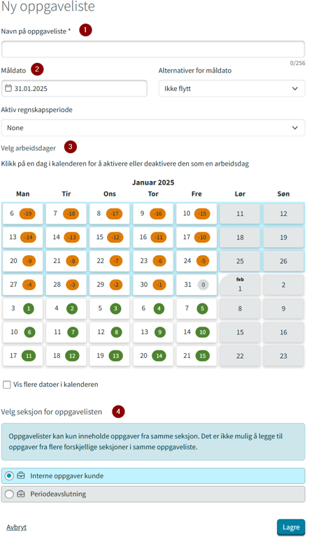 Viser skjemaet Ny oppgaveliste