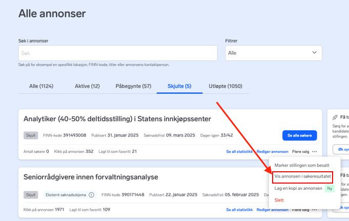 Bilde av hvor det er mulig å finne igjen annonser som er tatt av finn.no