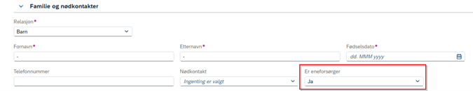 Familie og nødkontakter