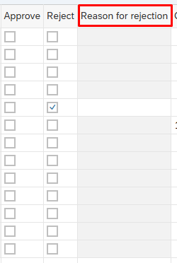 image showing the column reason for rejection