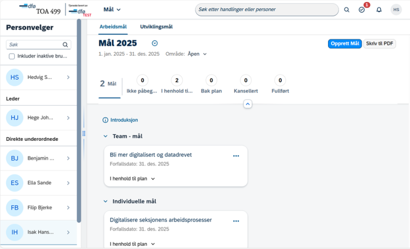 Bildet viser et skjermbilde fra systemløsningen DFØ HR.