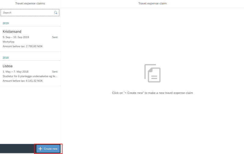 Image showing + create new button on the bottom left 