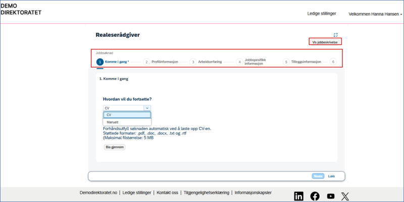 Bildet viser et skjermbilde fra systemløsningen DFØ HR.