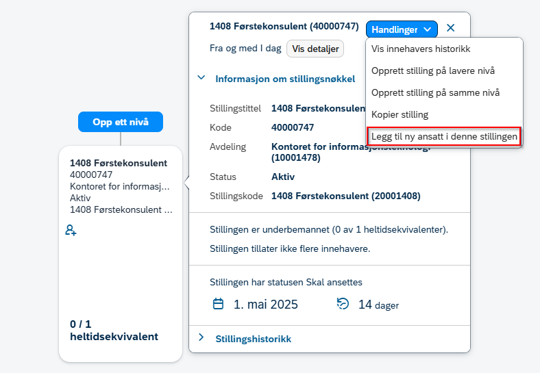 Legg til ny ansatt i denne stillingen