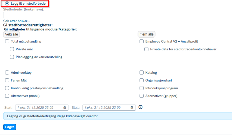 Legge til flere stedfortredere