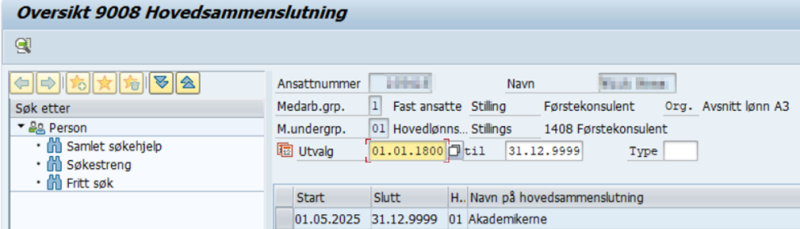 Bildet viser et skjermbilde fra lønnssystemet SAP.