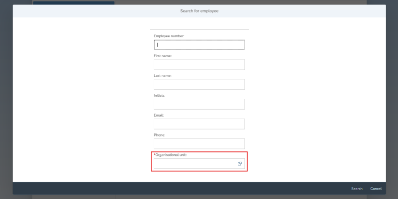 Image showing the fields you can enter information in to search for employee