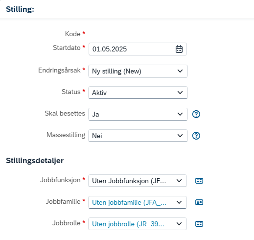 Stillingsdetaljer på stilling 1