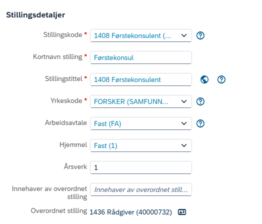 Stillingsdetaljer på stilling 2