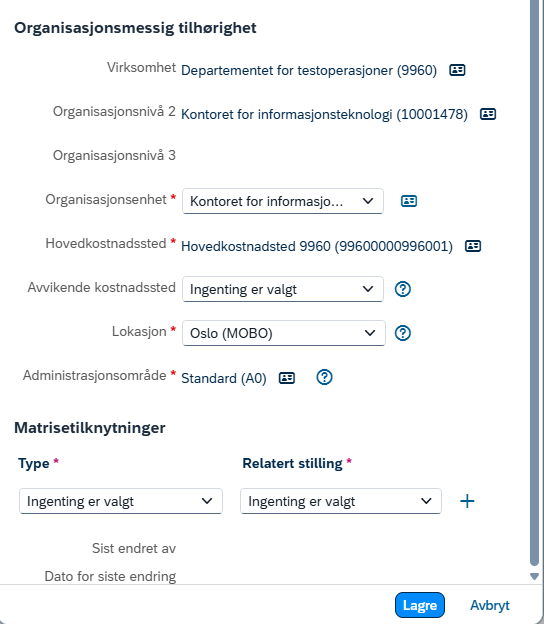 Skjermbilde av videre detaljer rundt stillingen.