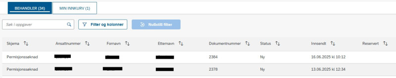 Bildet viser fanen "Behandler" i ny innkurv