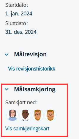 skjermbilde som viser liste over målsamkjøring i DFØ-HR