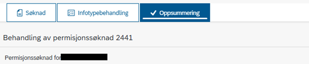 Bildet viser oppsummering av behandling av søknad