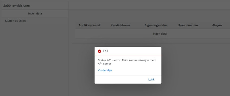 Bilde viser feilmelding 401