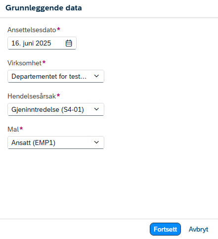 Grunnleggende data for gjeninntredelse