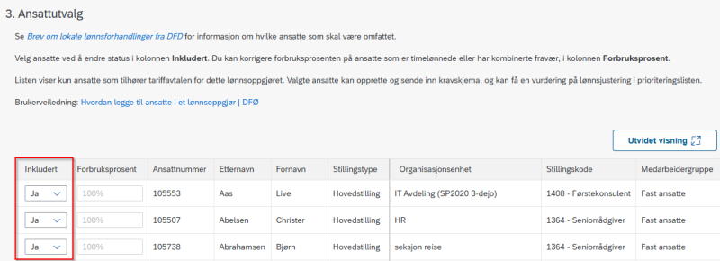 Bildet viser Trinn 3 i Opprett lønnsoppgjør