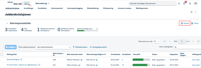 Bilde som viser hvor du finner valget "opprett". 