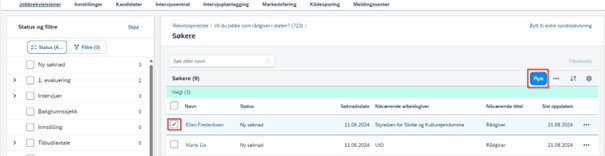 Bildet viser hvordan du kan flytte kandidater. 