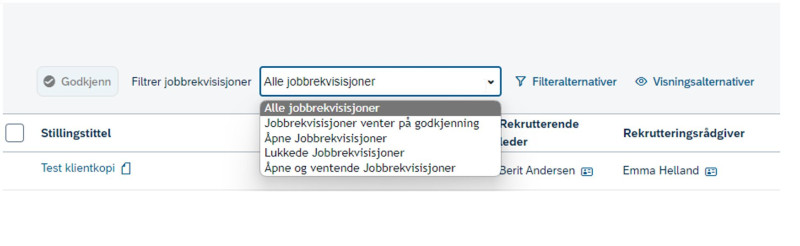 Bildet viser hvor du kan gjenåpne en lukket jobbrekvisisjon.