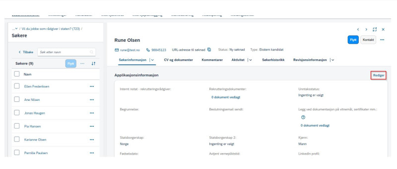 Bildet viser kommentar knyttet til status endring inne på kandidatprofilen.