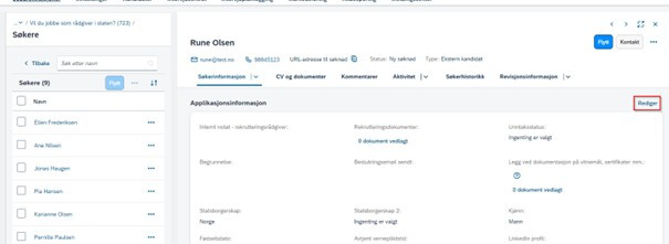 Bildet viser kommentar knyttet til status endring inne på kandidatprofilen.