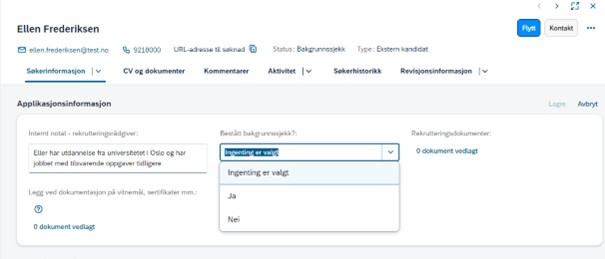 Bildet viser hvor man huker av for "bestått bakgrunnssjekk".