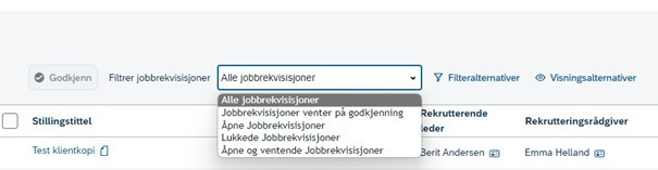 Bildet viser hvor du kan gjenåpne en lukket jobbrekvisisjon.