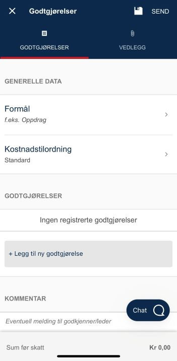 Bildet viser registreringsbildet til godtgjørelsen.