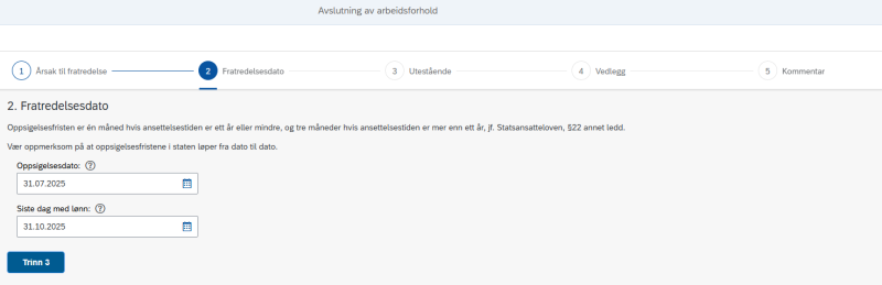 Bildet viser trinn 2 i fratredelsesskjemaet