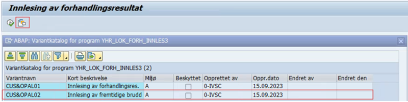 Skjermbilde av innlesing av forhandlingsresultat.