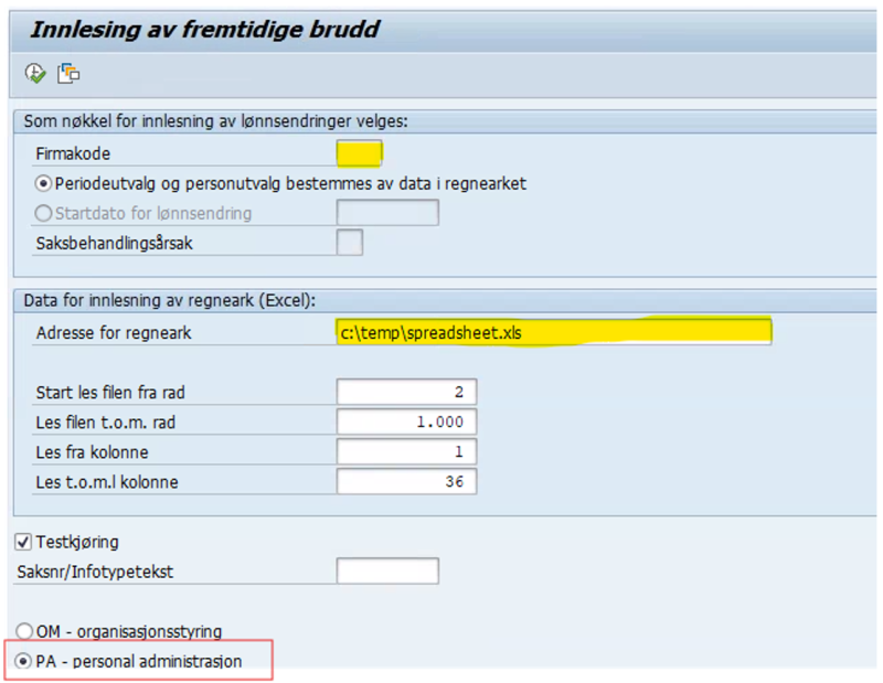 Skjermbilde av innlesing av forhandlingsresultat.