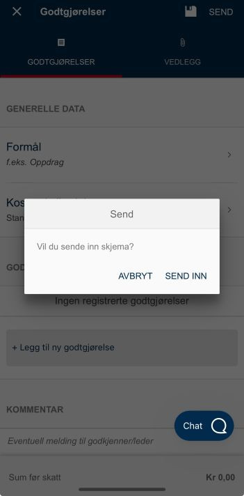 Bildet viser dialogboksen med bekreftelse på innsending.