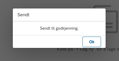 Bildet viser dialogboksen som kommer opp når reiseregningen er sendt.