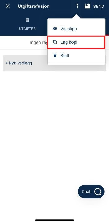 Bildet viser valget Vis slipp under trepunkts-menyen.