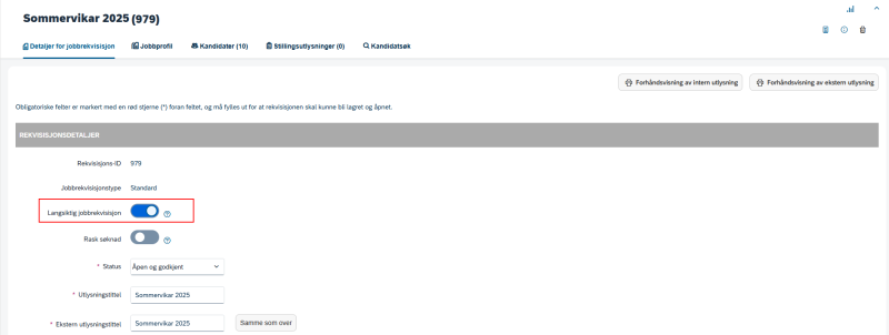 bilde som viser hvor man gjør rekvisisjonen til langsiktig jobbrekvisisjon