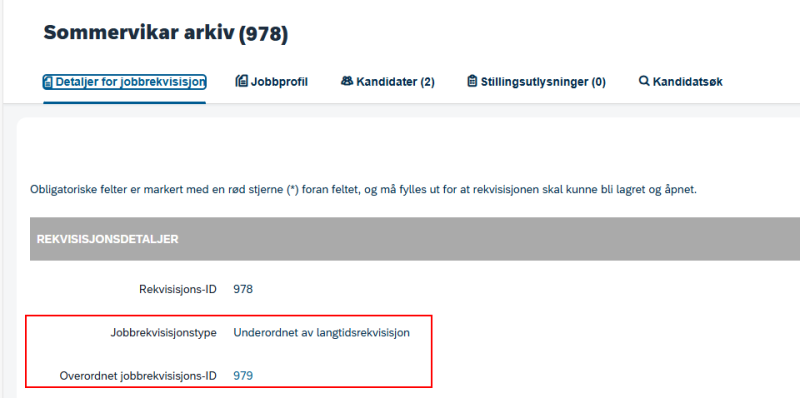 her vises hvoirdan jobbrekvisisjonstypen endrer seg til underordnet jobbrekvisisjon