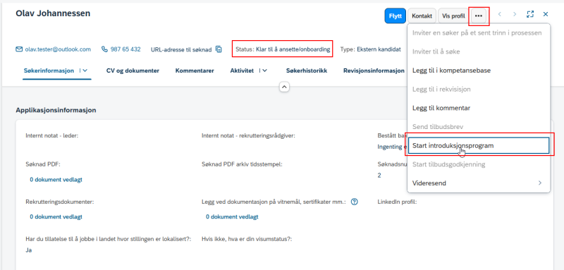 Bilde som viser hvor rekrutteringsrådgiver klikker for å starte introduksjonsprogram.
