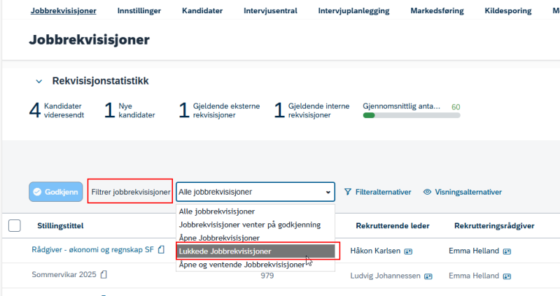 Bilde som viser hvor du kan finne en lukket jobb.rek.