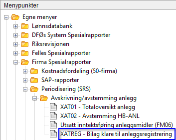 Viser menypunktet for XATREG