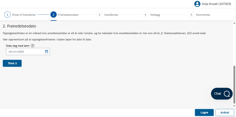 Bildet viser trinn 2 i fratredelsesskjemaet