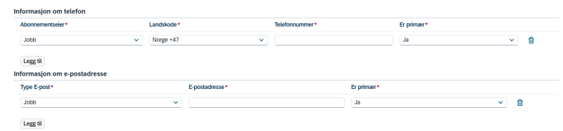 Informasjon om telefon og e-post